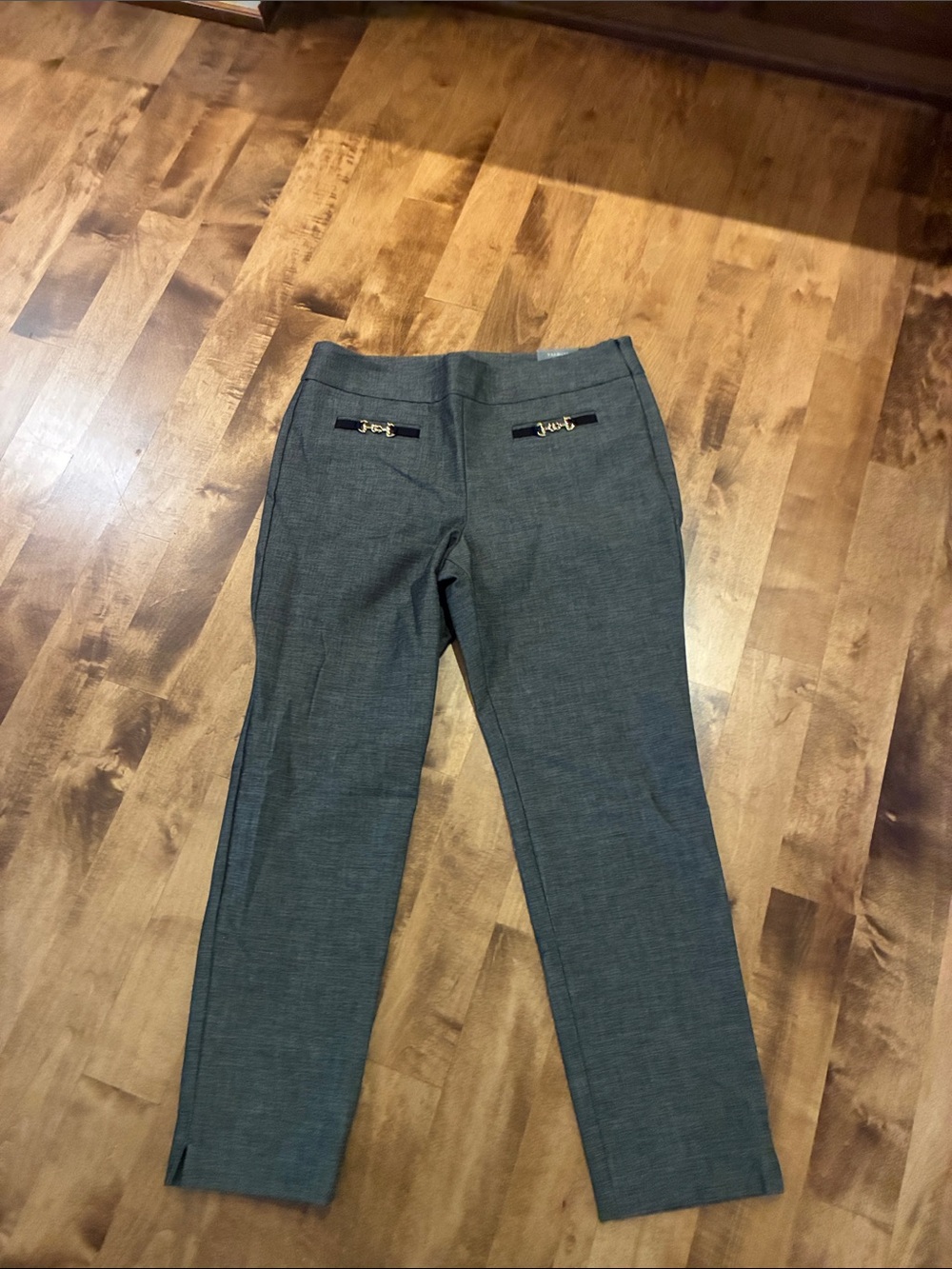 Talbots Gray Straight-Leg Dress Pants with Gold Accent